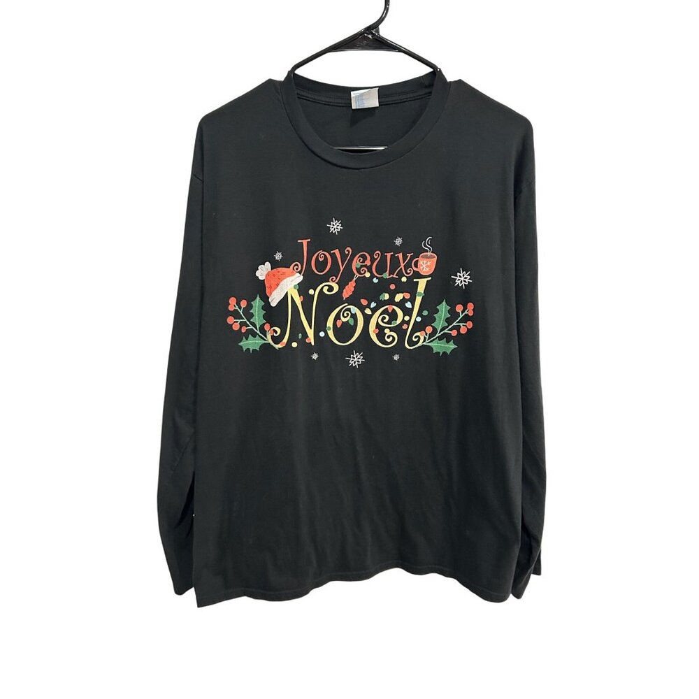 Port & Company Joyeux Noel Black Casual Long Sleeve Shirt Size L Festive Holiday